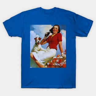 Vintage poster design woman with a dog t-shirt T-Shirt